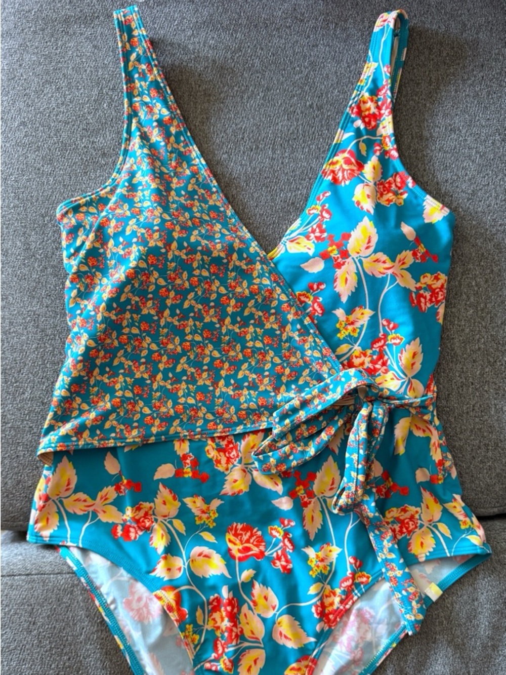 Summersalt Teal Floral The Perfect Wrap One-Piece Swimsuit with Side Tie